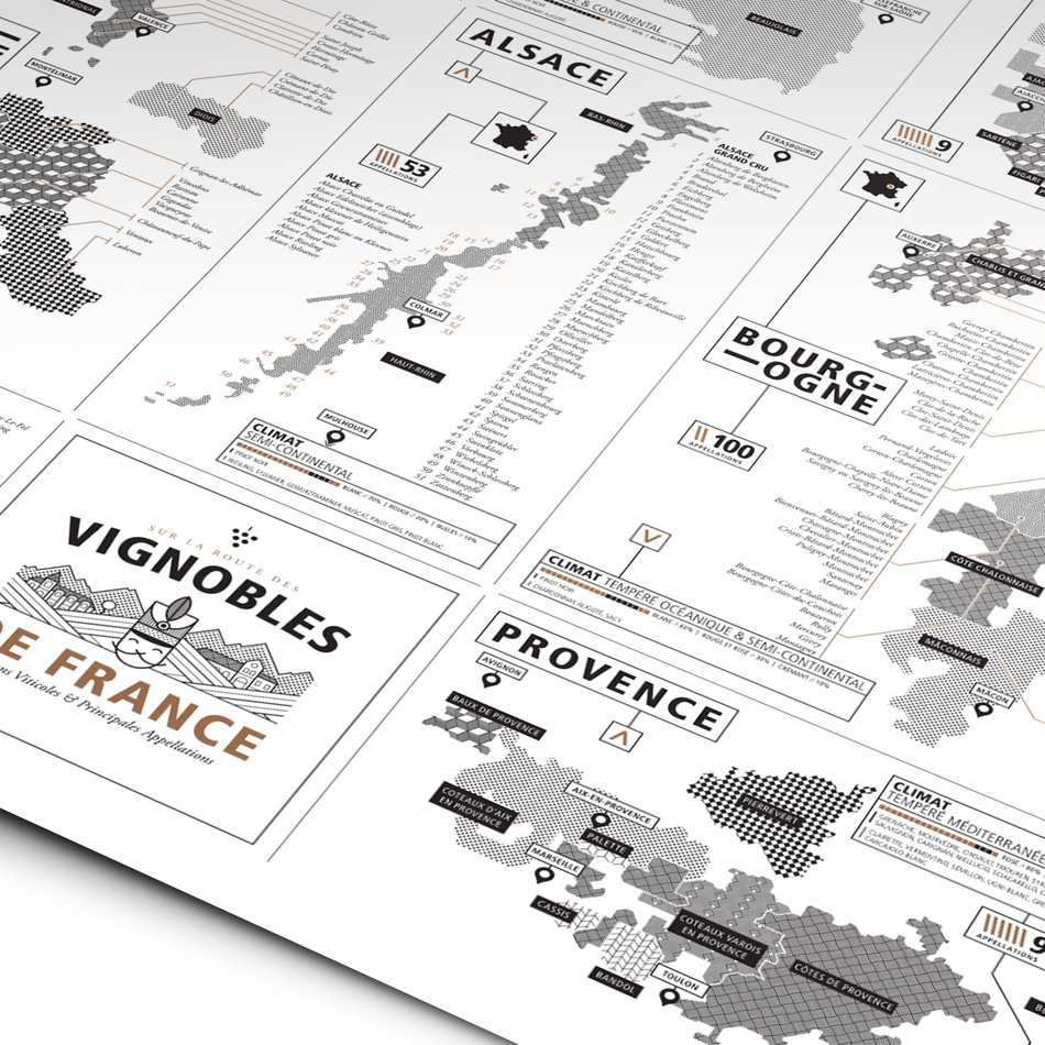 VINS Affiche Carte Des Vignobles De France 42 X 59,4 Cm A2 -  Singapore